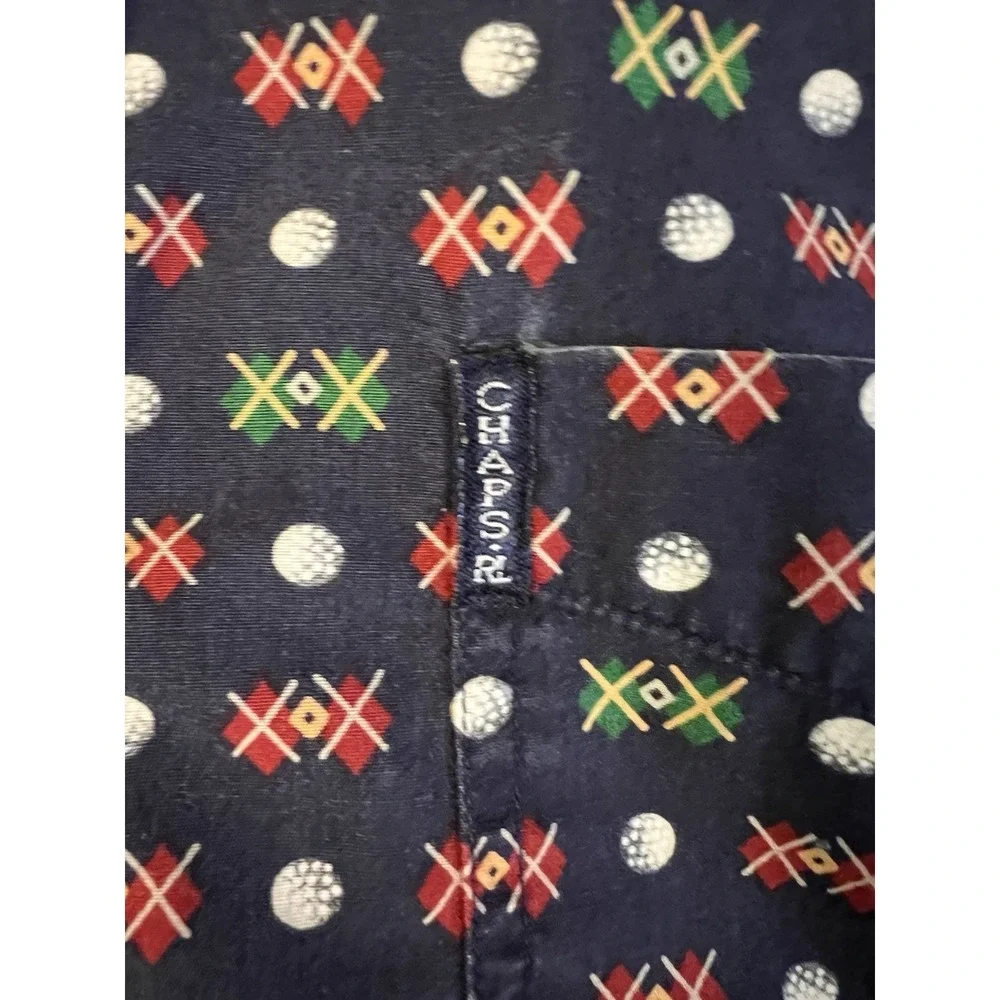 Vintage 90s CHAPS RALPH LAUREN Button Down ALL OVER GOLF PRINT Cotton L Blue E15